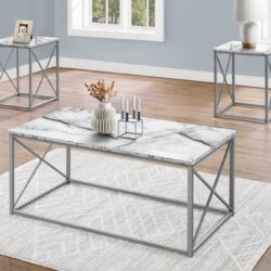 Table Set, Coffee, End, Side, Accent, Living Room, Marble Look Laminate, Contemporary & Modern (Set of 3) - White