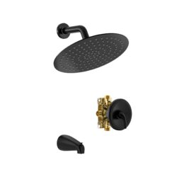 10" Round Rain Shower Head System With Waterfall Tub Spout, Wall Mounted, Stainless Steel - Matte Black