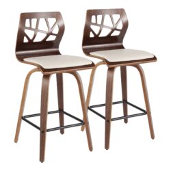 Folia - Mid-Century Modern Counter Stool (Set of 2) - Walnut / Cream