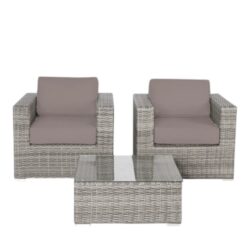 Rattan 2 Person Seating Group With Cushions, Weather Resistant - Gray