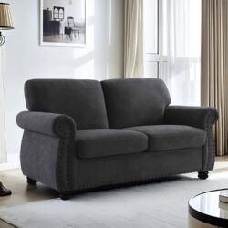 Soft Loveseat, Upholstered 2 Seater Couch With High Density Foam, Loose Back Cushions And Turned Legs - Black