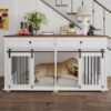 Large Dog Crate, Water Resistant Indoor Pets Furniture Double Dog Crates - Brown White - Image 5