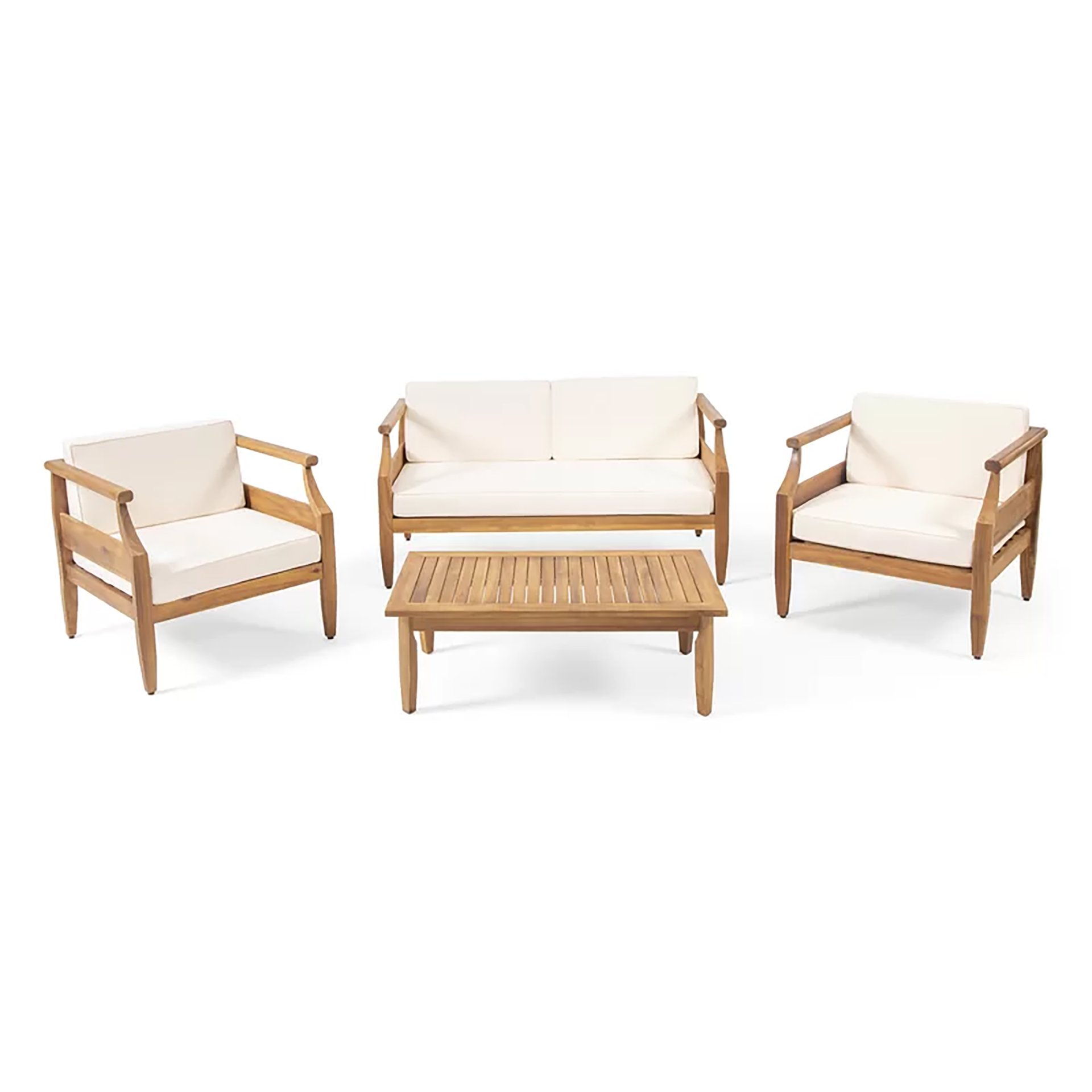 Alluvion - 4 Piece Wood Outdoor Patio Conversation Set With Cream Cushions - Teak / Beige - Image 5