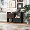 Modern Extendable & Rotating Cabinet With Drawer And Flip Doors For Versatile Storage - Black / Dark Walnut - Image 2