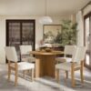 Topmax - 5 Piece Modern Round Dining Table Set Pedestal Kitchen Table Set With 4 Upholstered Dining Chairs For Studio, Apartment, Small Places - Natural - Image 3