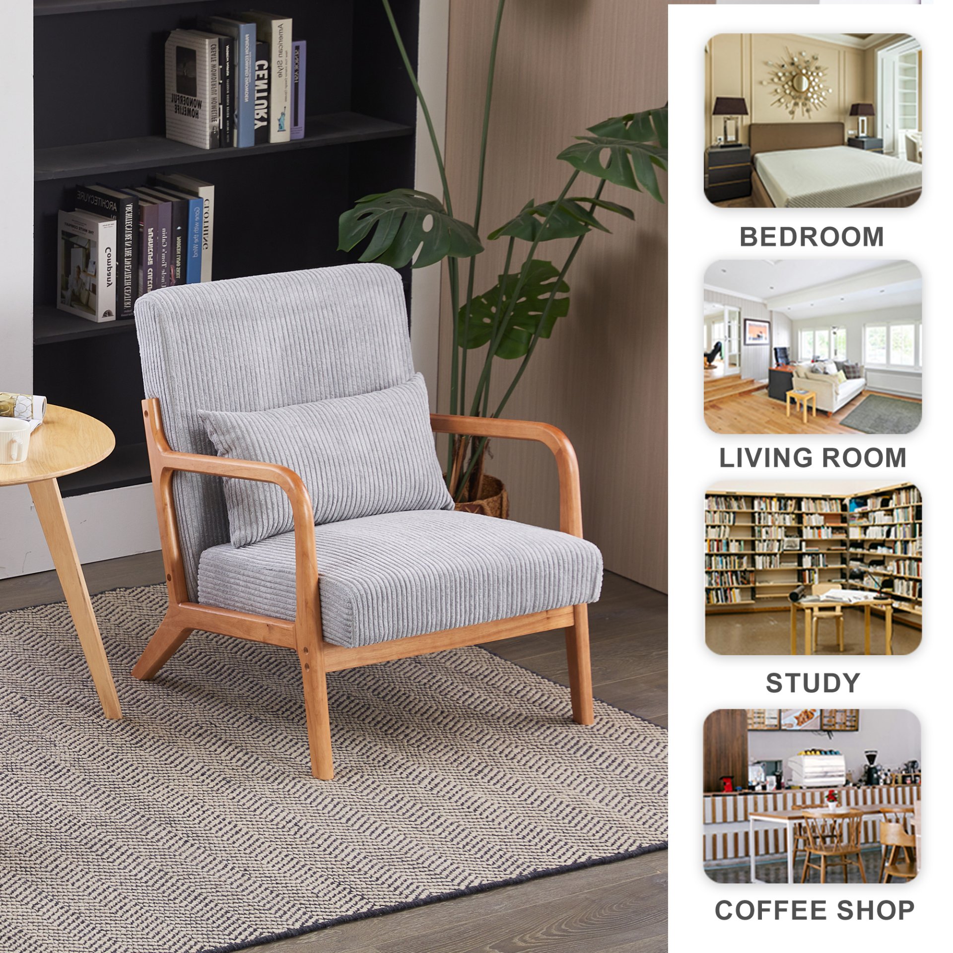 Accent Chair With Pillow, Upholstered Arm Chair - Light Gray - Image 9