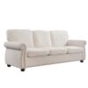 Soft Sofa, Upholstered 3 Seater Couch, Loose Back Cushions And Turned Legs - Ivory - Image 3