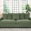 Luxe Corduroy Sofa With 5 Matching Toss Pillows, Sleek Design, Spacious And Comfortable 3 Seater Couch - Dark Green - Image 8