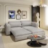 King Size Sleeper Sofa Bed, Pull Out Sofa Bed, 3 In 1 Convertible Sleeper Sofa, 3 Seat Couch With 2 Lumbar Pillows For Living Room - Light Gray - Image 3