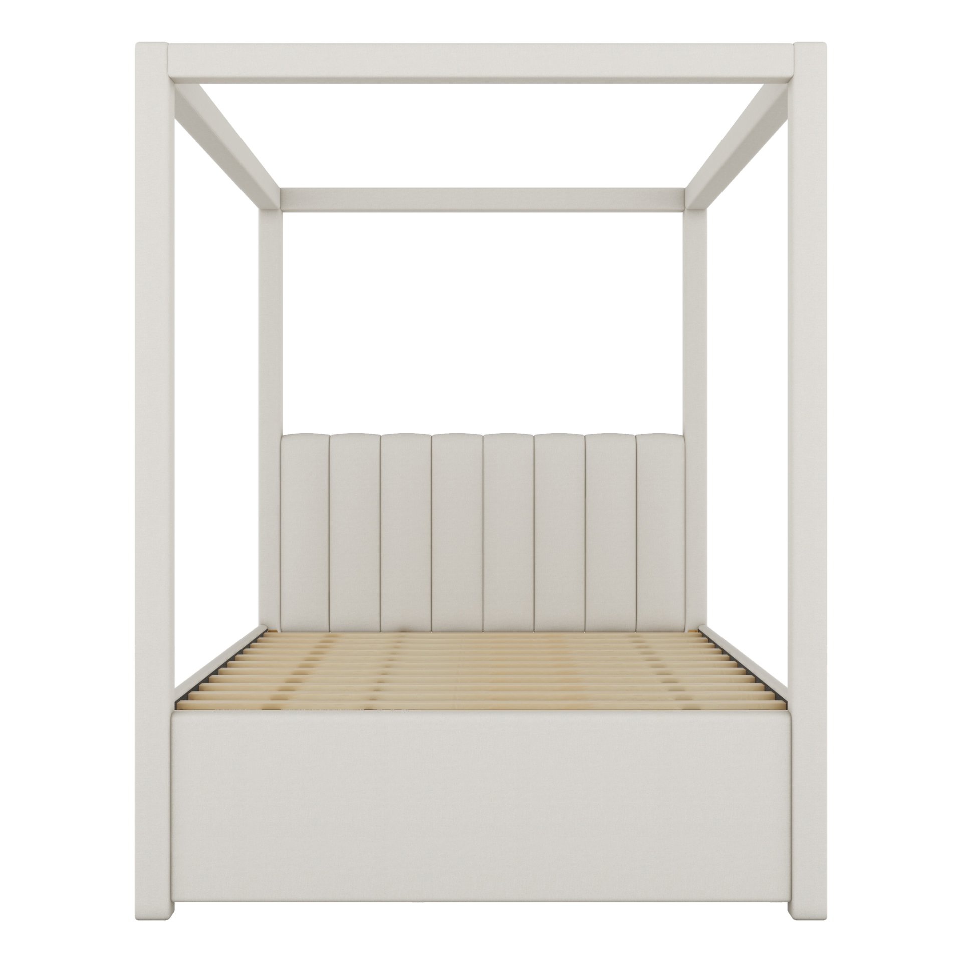 Full Size Upholstery Canopy Platform Bed With Trundle And Three Storage Drawers - Beige - Image 9