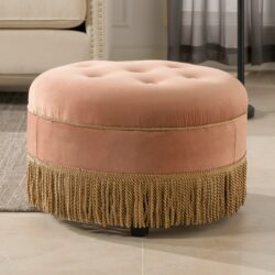 Yolanda - Round Upholstered Accent Ottoman - Peach Orange / Gold