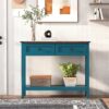 Farmhouse Style Console Table With 2 Drawers And Bottom Storage Shelf, Pagoda - Blue - Image 2