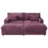 Oversized Double Chaise Lounge Sofa Bed With USB Ports & Cup Holders - Wine Red - Image 12
