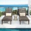 2 Piece Outdoor Chaise Lounges With Adjustable Backrest In Light Polypropylene Resin - Light Brown - Image 4