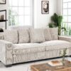 Luxe Corduroy Sofa With 5 Matching Toss Pillows, Sleek Design, Spacious And Comfortable 3 Seater Couch - Ivory - Image 5
