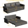 Pull Out Sofa Bed, 3 In 1 Convertible Sleeper Sofa With Nailhead Trim & Rolled Arm, Multi Functional Sofa Bed For Living Room, Bedroom, Apartment, Office - Gray - Image 3
