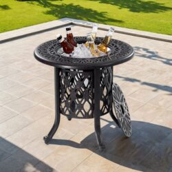 Side Table With Removable Ice Bucket, Hand Brushed Finish, Food Grade Bucket For Indoor & Outdoor Use - Antique Bronze