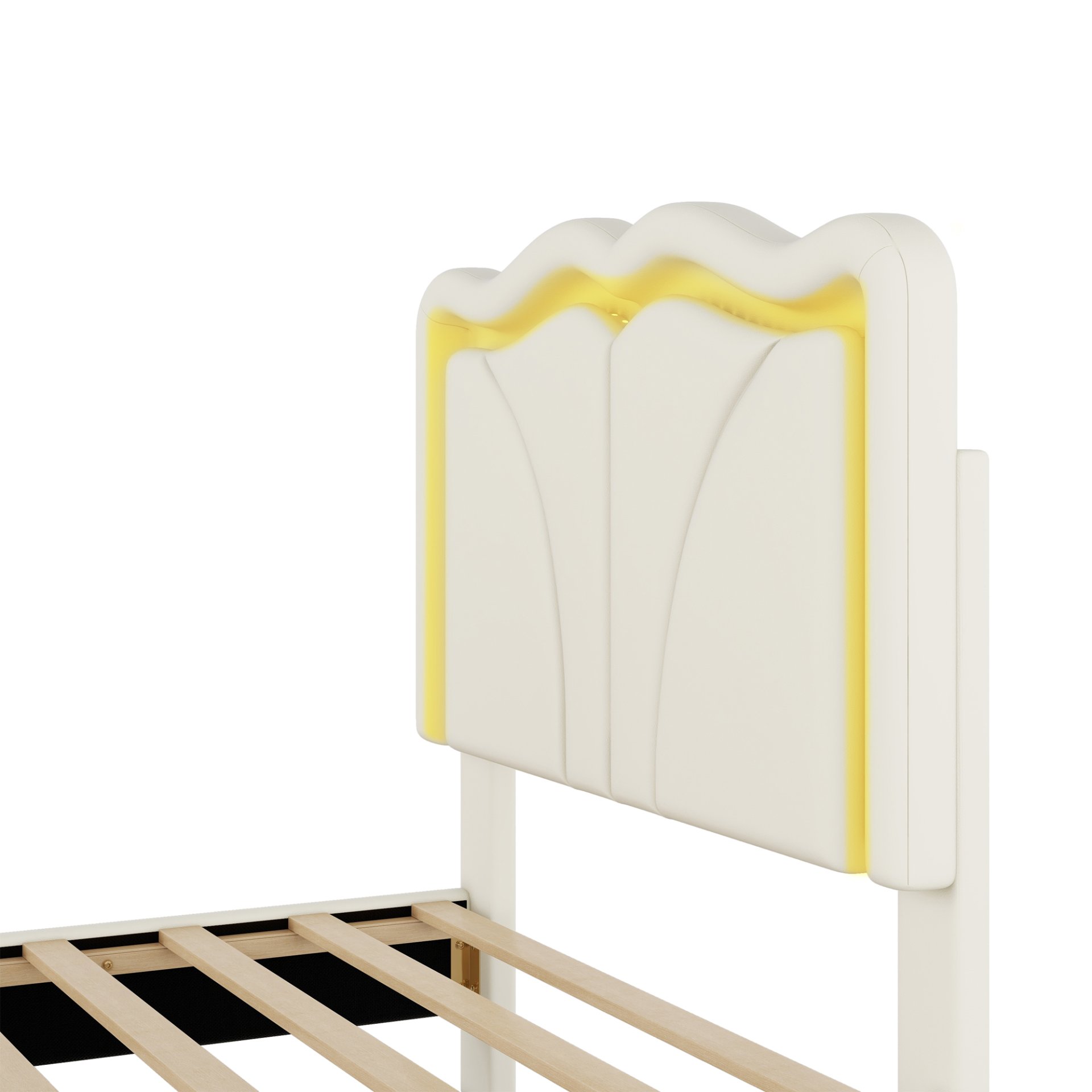 Twin Size Upholstered Platform Bed With Curved Adjustable Headboard And LED Lights - White - Image 12