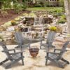 Wood Lounge Patio Chair For Garden Outdoor Wooden Folding Adirondack Chair (Set of 2) Solid Cedar Wood Lounge Patio Chair For Garden, Lawn, Backyard, - Gray - Image 7