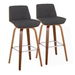 Corazza - Mid-Century Modern Fixed Height Barstool With Swivel With Square Footrest (Set of 2) - Walnut / Charcoal