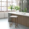 Backless Upholstered Counter Stool With Padded Seat - Ivory / Bronze - Image 2