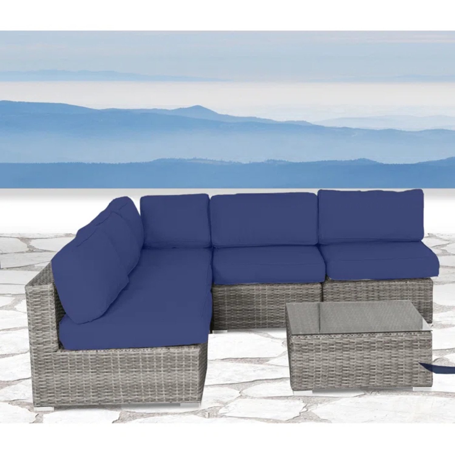 Outdoor Wicker Sofa Set 6 Piece Patio Collection Weather Resistant Cushions - Light Gray - Image 3