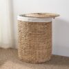 Round Tall Water Hyacinth Woven Wicker Laundry Hamper With Lid For Clothes Canvas Toys And Book Storage With Removable Liner - Natural / Light Brown - Image 7