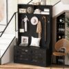 Entryway Bench With Coat Rack, 3 In 1 Design And Adjustable Shelves, Hall Tree With 7 Hooks For Entrance, Living Room - Black - Image 3