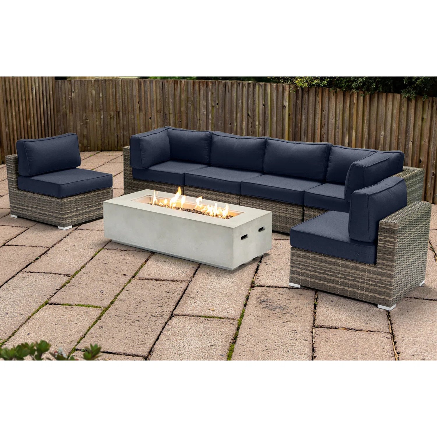 Outdoor Seating Group With Firepit And Cushions - Gray - Image 6