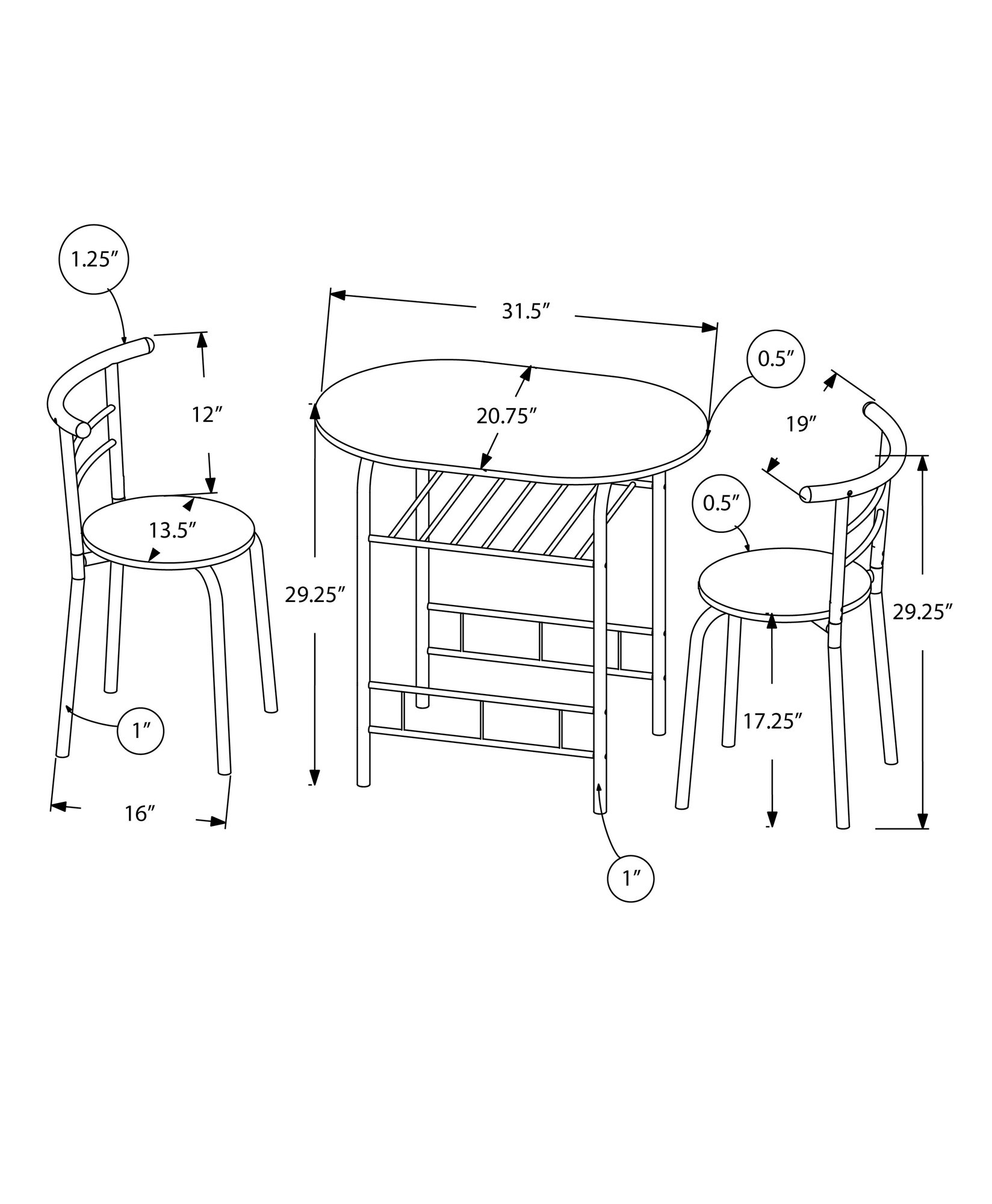 3 Pieces Dining Table Set, Small, Contemporary & Modern - Taupe - Image 6