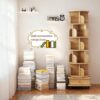 6 Tier Rotating Bookshelf With Wheels And Drawer, 360° Spinning Design, Space Saving Storage, For Home And Office - Wood - Image 7
