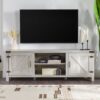 Rustic Farmhouse Double Barn Door 70" TV Stand For 80" TVs With Center Shelves - Stone Gray - Image 4