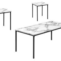 Table Set, Coffee, End, Marble Look Laminate, Contemporary, Modern (Set of 3) - White