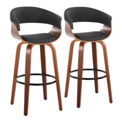 Vintage Mod - Mid-Century Modern Fixed Height Barstool With Swivel & Round Footrest (Set of 2) - Walnut / Charcoal