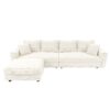Plush Corduroy 4 Seat Sofa, Modern Comfy Upholstered Sofa Cloud Couch, Deep Seat Couches With Soft Pillows And Movable Ottoman, Convertible Sofa Lounge Chair, For Living Room, Apartment, Office - Beige - Image 16