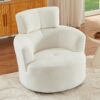 360 Degree Swivel Accent Barrel Chair With Adjustable Headrest Berber Fleece For Living Room, Bedroom, Office - Cream - Image 9