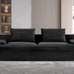 Nimbus - Oversized Full Foam 4 Seater Couch For Living Room Upholstered In Soft Corduroy, Wide Armrests - Black