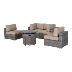 Outdoor Loveseat Set With Cushions And Fire Pit - Gray Mix