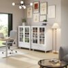 Buffet Cabinet With Double Glass Doors And Drawer, Storage Sideboard Cupboard For Living Room - White - Image 8