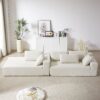 Modern Chenille Upholstered Sectional Sofa Couch Set, Modular L Shaped Sectional Living Room Sofa Set With 6 Pillows, Free Combination - Beige - Image 9