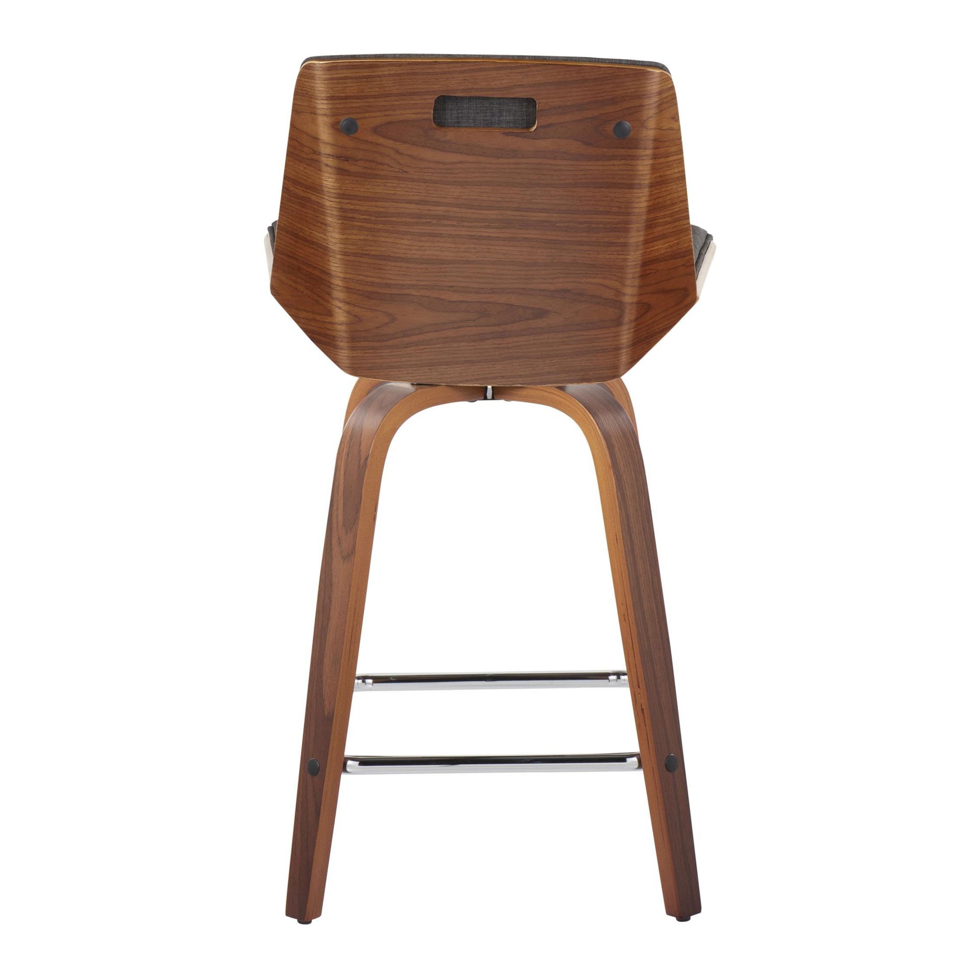 Corazza - Mid-Century Modern Fixed Height Counter Stool With Swivel With Square Footrest (Set of 2) - Walnut / Charcoal - Image 5