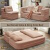 Multi Functional Sectional Sofa Bed With Independent Chaise Lounge And Functional Blanket - Pink - Image 13