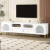 Retro TV Stand, Entertainment Center Media Console Cabinet With 6 Metal Legs, 2 Cabinets, 4 Drawers And Anti-Tip Device For Living Room, Up To 85" - White - Image 4