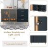 Modern Sideboard Buffet Cabinet Marble Sticker Tabletop And Amber-Yellow Tempered Glass Doors With Gold Metal Legs & Handles - Navy Blue - Image 5