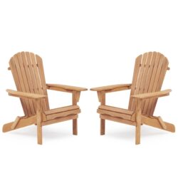 Wooden Outdoor Folding Adirondack Chair (Set of 2) Wood Lounge Patio Chair For Garden, Garden, Lawn, Backyard, Deck, Pool Side, Fire Pit - Light Brown