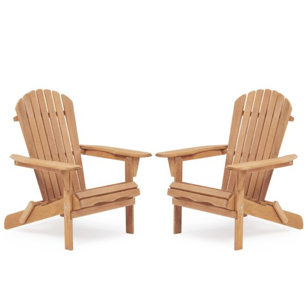 Wooden Outdoor Folding Adirondack Chair (Set of 2) Wood Lounge Patio Chair For Garden, Garden, Lawn, Backyard, Deck, Pool Side, Fire Pit - Light Brown
