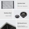 32" Undermount Kitchen Sink 16 Gauge 10" Deep Single Bowl - Gunmetal Black - Image 6