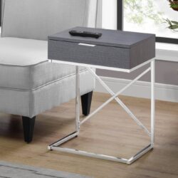 Accent Side Table, Storage Drawer, Modern - Gray