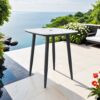 Modern Outdoor Bar Table, Rounded Square Sintered Stone Top With Umbrella Hole, Rust Free Frame, Weatherproof - Ember Black / White - Image 4
