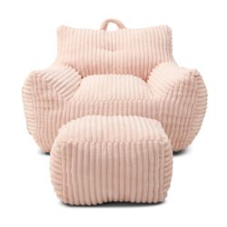 Giant Plush Bean Bag Chair With Armrests And Footstool For Adults - Pink